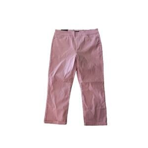 Mario Serani Cuff Capri Pants Women's Large Pink Striped Rayon Italy Comfort